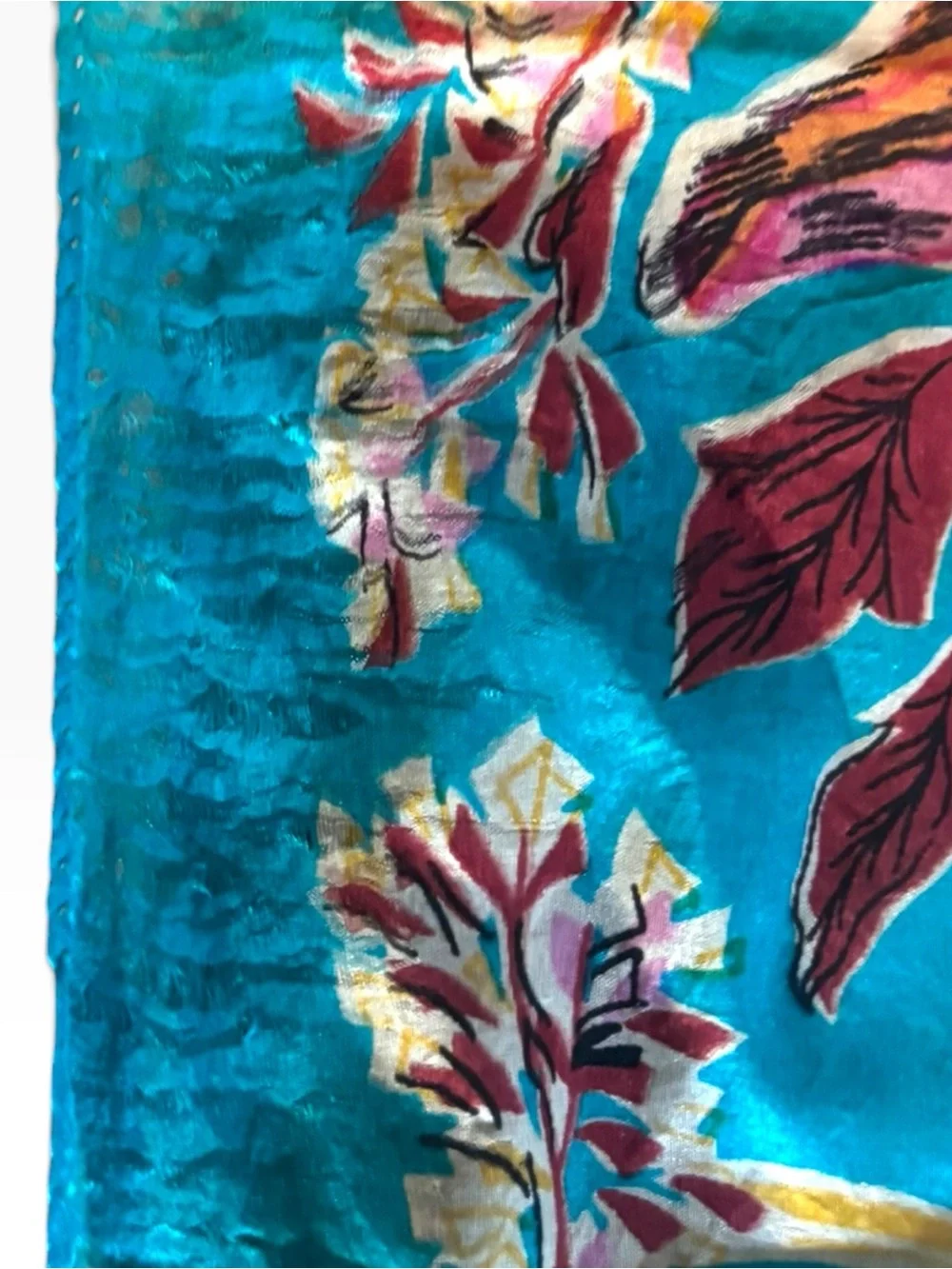 Vintage 50s 100% Silk Large Square Scarf Violin Harp Sheet Music Teal Blue 33x32